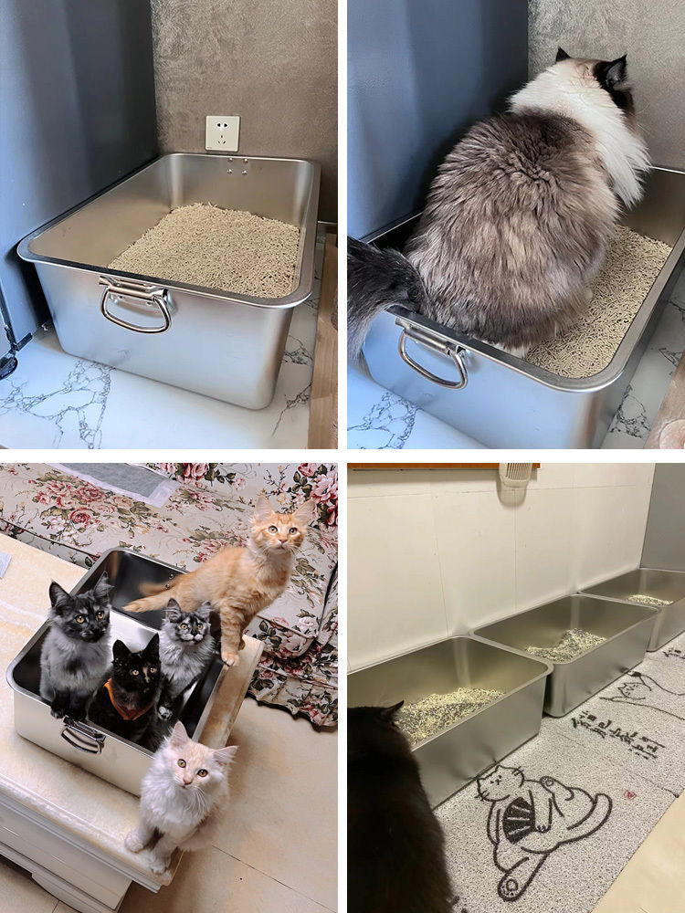 1pc Stainless Steel Cat Litter Box, 23.6"x15.8"x6"(Height) without handle